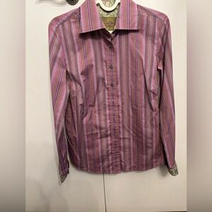 Women’s Robert Graham Pink Striped blouse w silk sleeves S